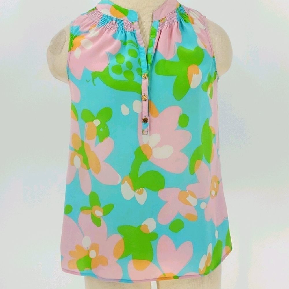 Lilly‎ Pulsner silk floral print. Sleevless, Barbbiecore XS